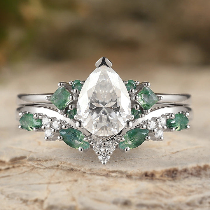 Cluster Pear Cut Moissanite Seven Stones Gemstone Ring 2pcs