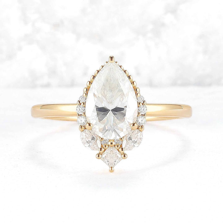 Fire Cut Pear Shaped Lab Green Sapphire Gemstone Ring