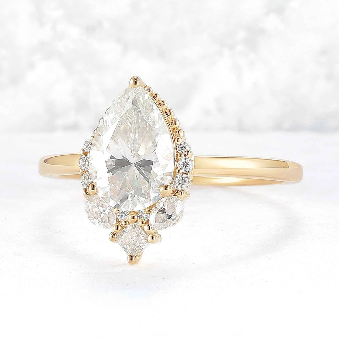 Fire Cut Pear Shaped Lab Green Sapphire Gemstone Ring