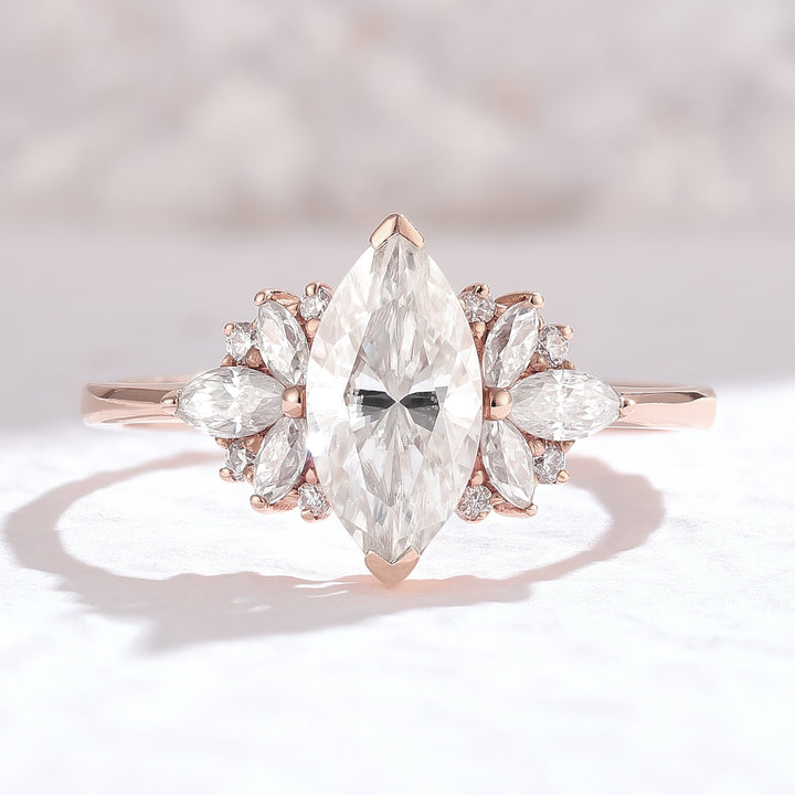 Cluster Marquise Cut Moissanite Gemstone Ring