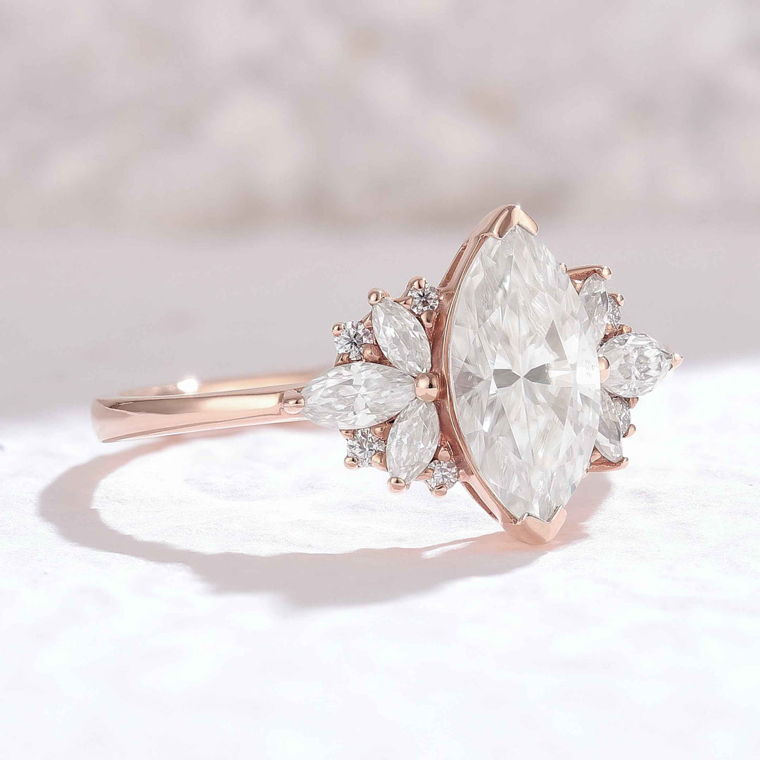 Iver Jewelry Cluster Marquise Cut Moissanite Petal Side Engagement Ring