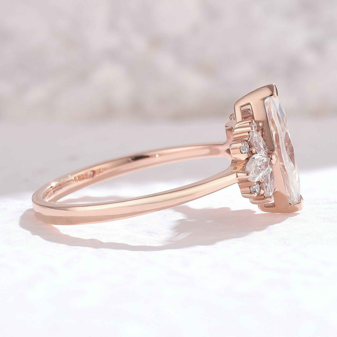 Iver Jewelry Cluster Marquise Cut Moissanite Petal Side Engagement Ring