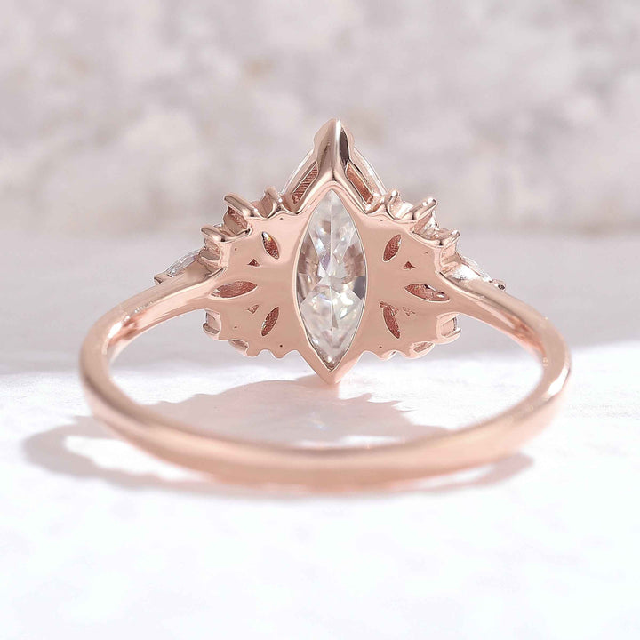 Iver Jewelry Cluster Marquise Cut Moissanite Petal Side Engagement Ring
