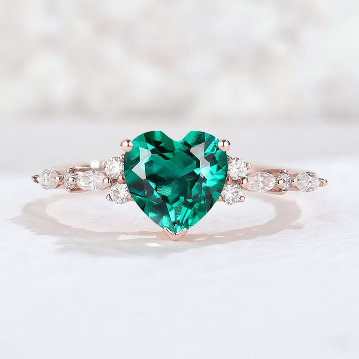 Cluster Heart Cut Emerald Gemstone Ring - Iver Jewelry
