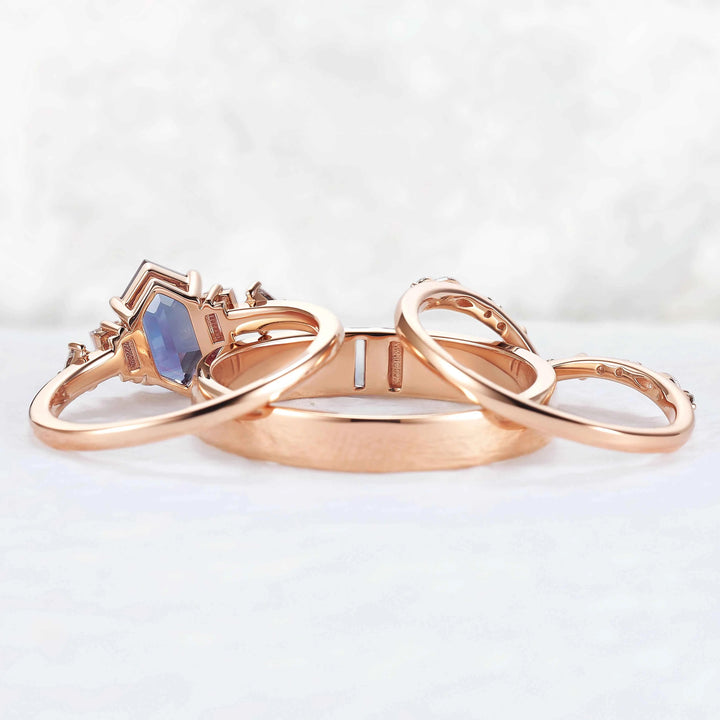 Mens One Stone Wedding Band with Kite Cut Alexandrite Inlay