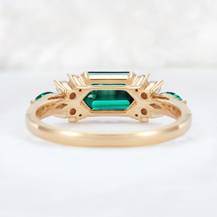 Cluster Hexagon Cut Emerald Bezel 14K Yellow Gold  Engagement Ring - Iver Jewelry