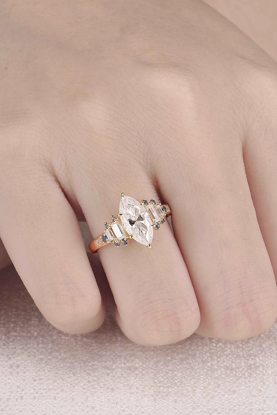 Nature Inspired Marquise Cut Moissanite Gemstone Ring