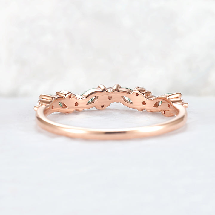 Cluster Marquise Cut Moss Agate and Round Moissanite Straight Ring