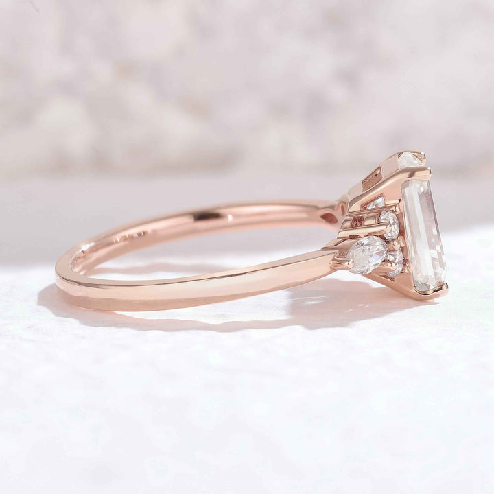Emerald Cut Moissanite Cluster Gemstone Ring