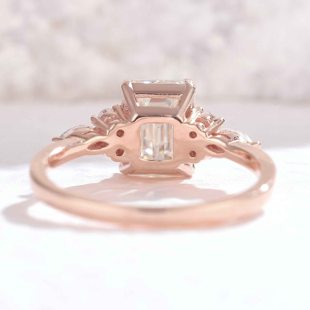 Emerald Cut Moissanite Cluster Gemstone Ring