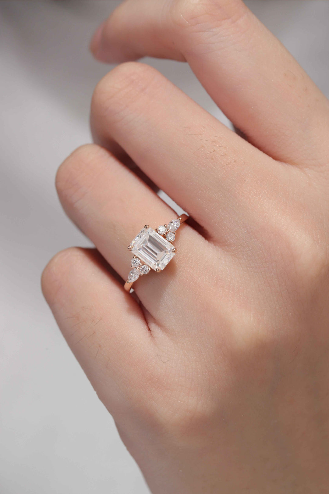 Emerald Cut Moissanite Cluster Gemstone Ring