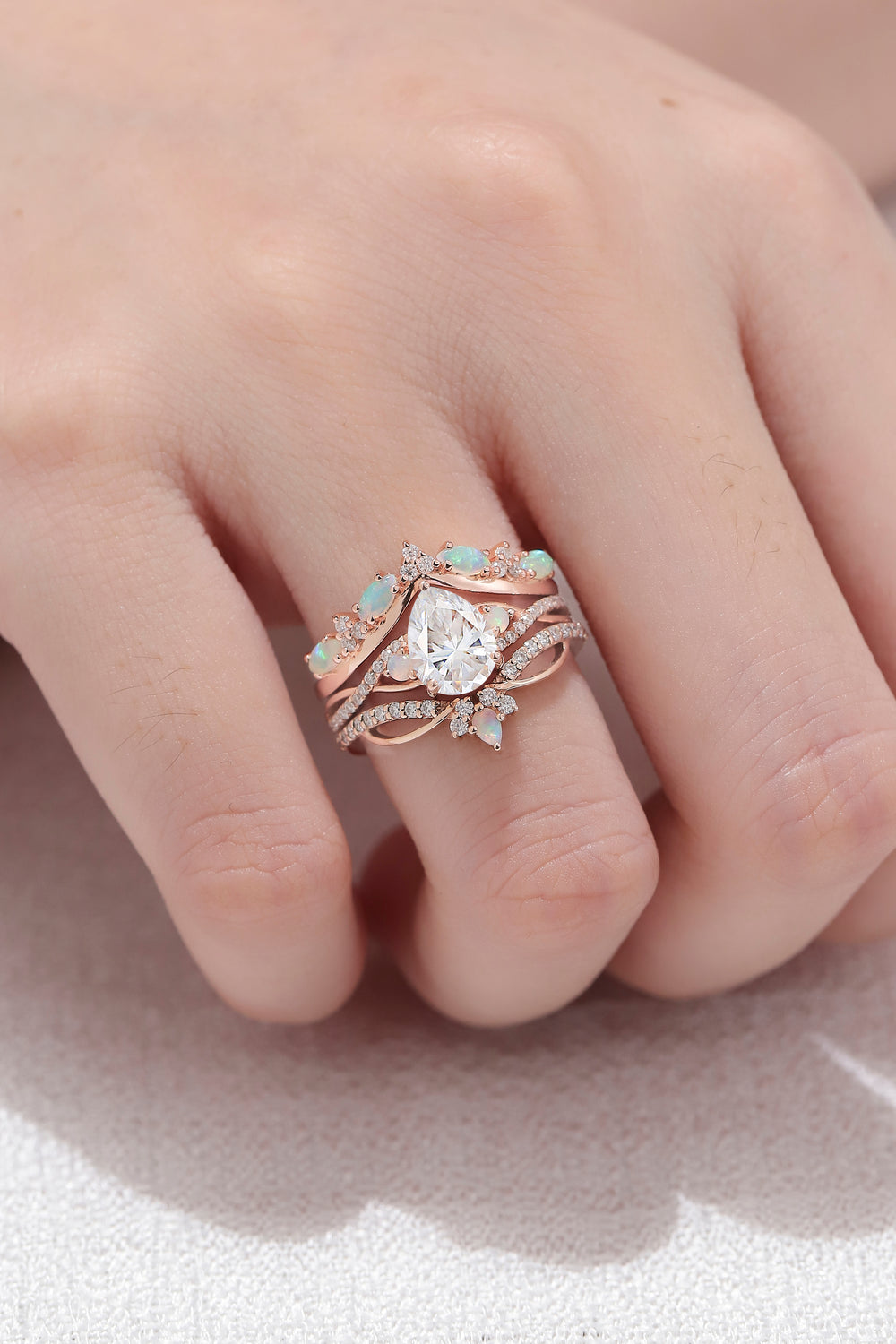 Nature Oval Shaped Moissanite Vine Handmade Ring Set 3pcs - Iver Jewelry