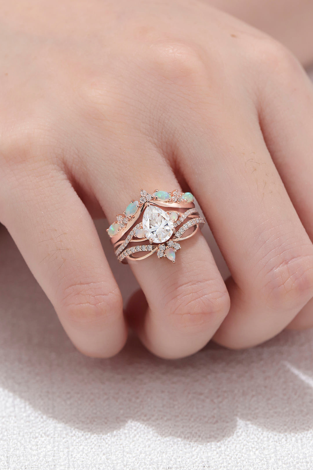 Nature Oval Shaped Moissanite Vine Handmade Ring Set 3pcs - Iver Jewelry