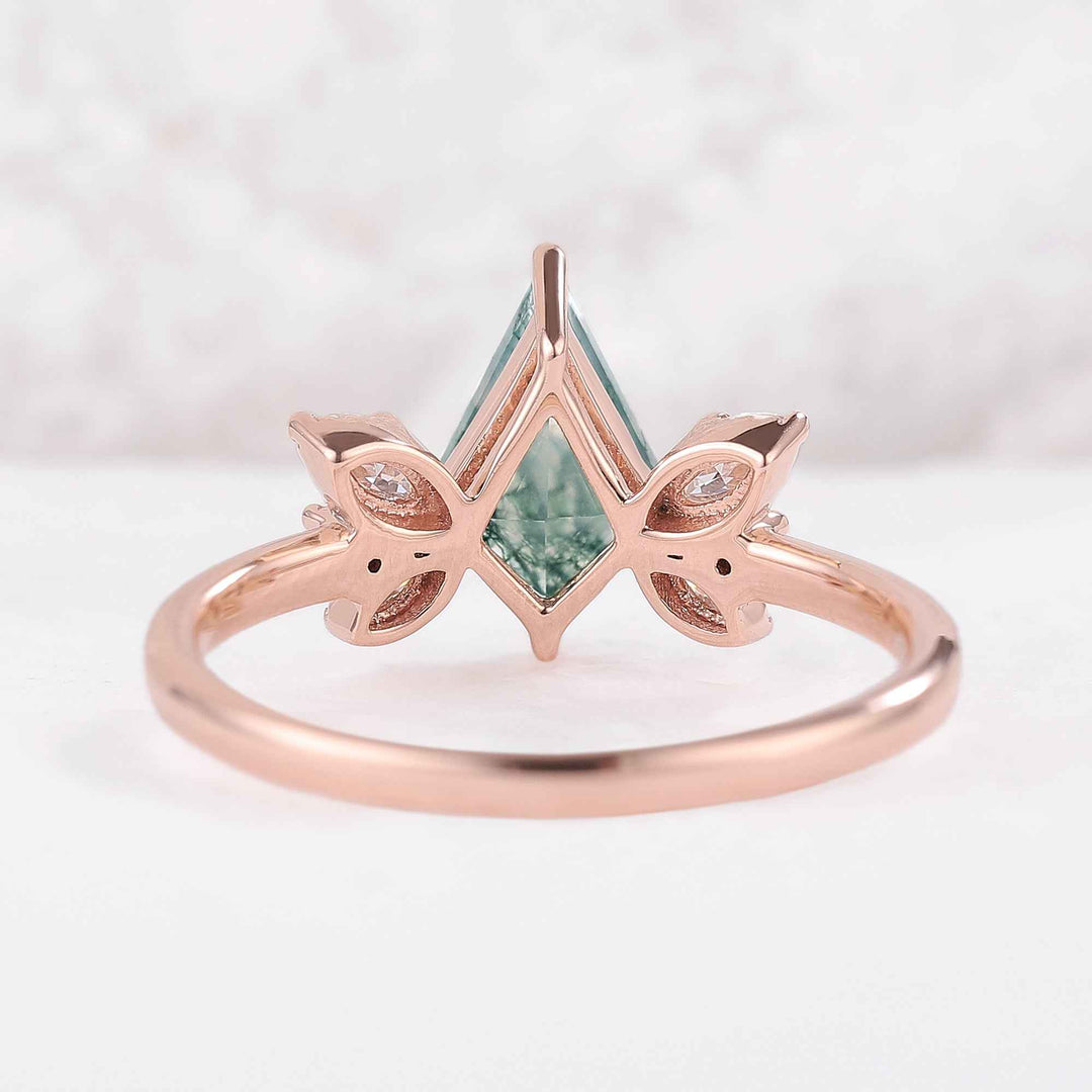 Unique kite Cut Moss Agate Art Decor Engagement Ring
