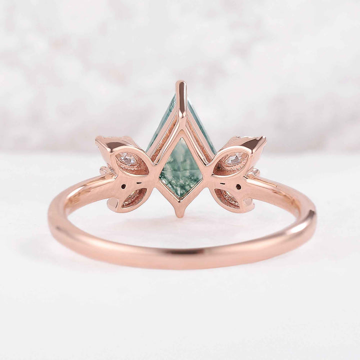 Unique kite Cut Moss Agate Art Decor Engagement Ring