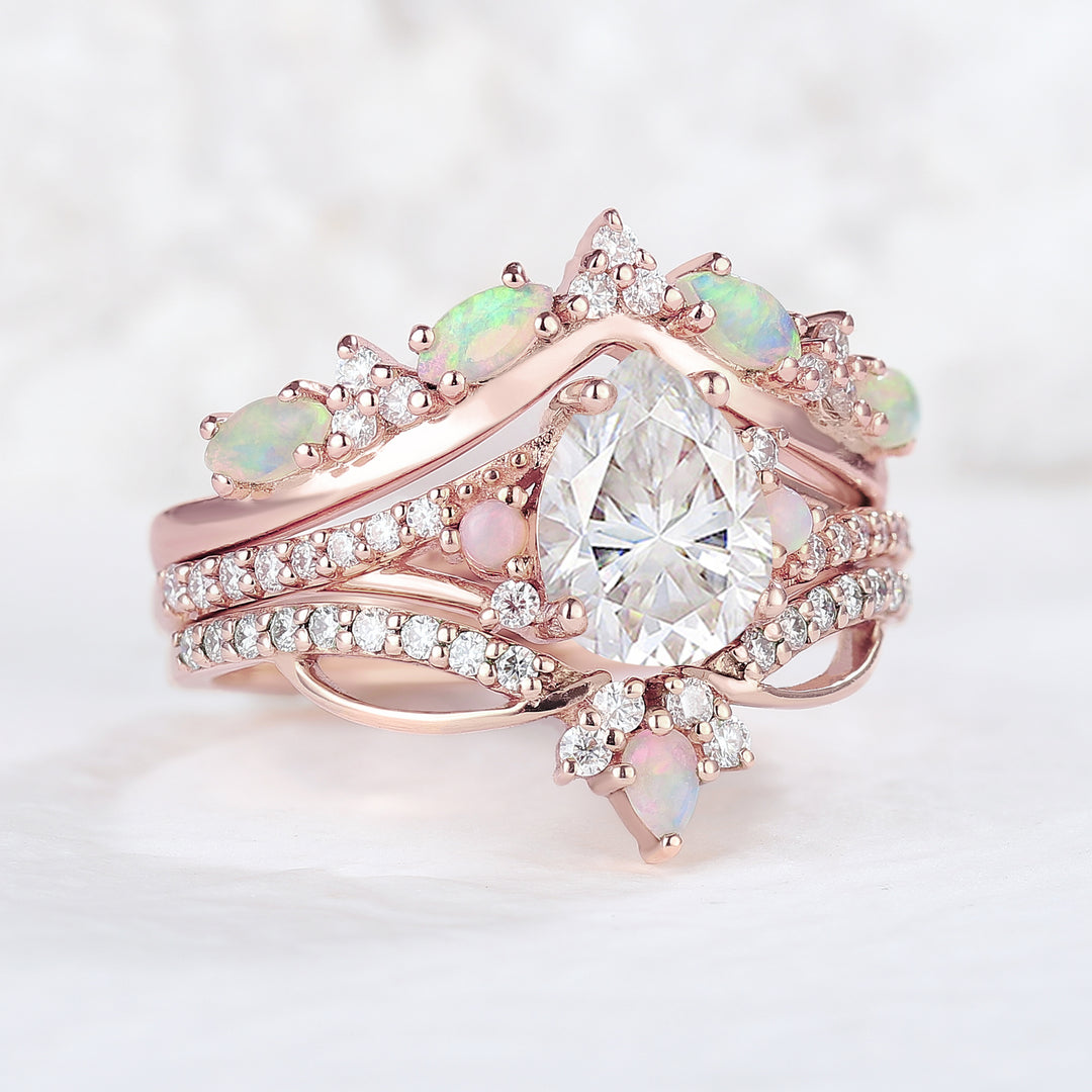 Nature Oval Shaped Moissanite Vine Handmade Ring Set 3pcs - Iver Jewelry