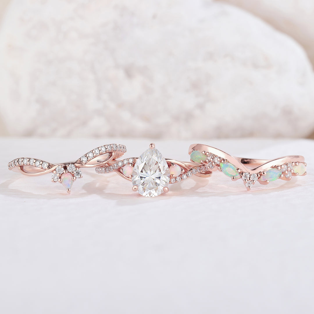 Nature Oval Shaped Moissanite Vine Handmade Ring Set 3pcs - Iver Jewelry