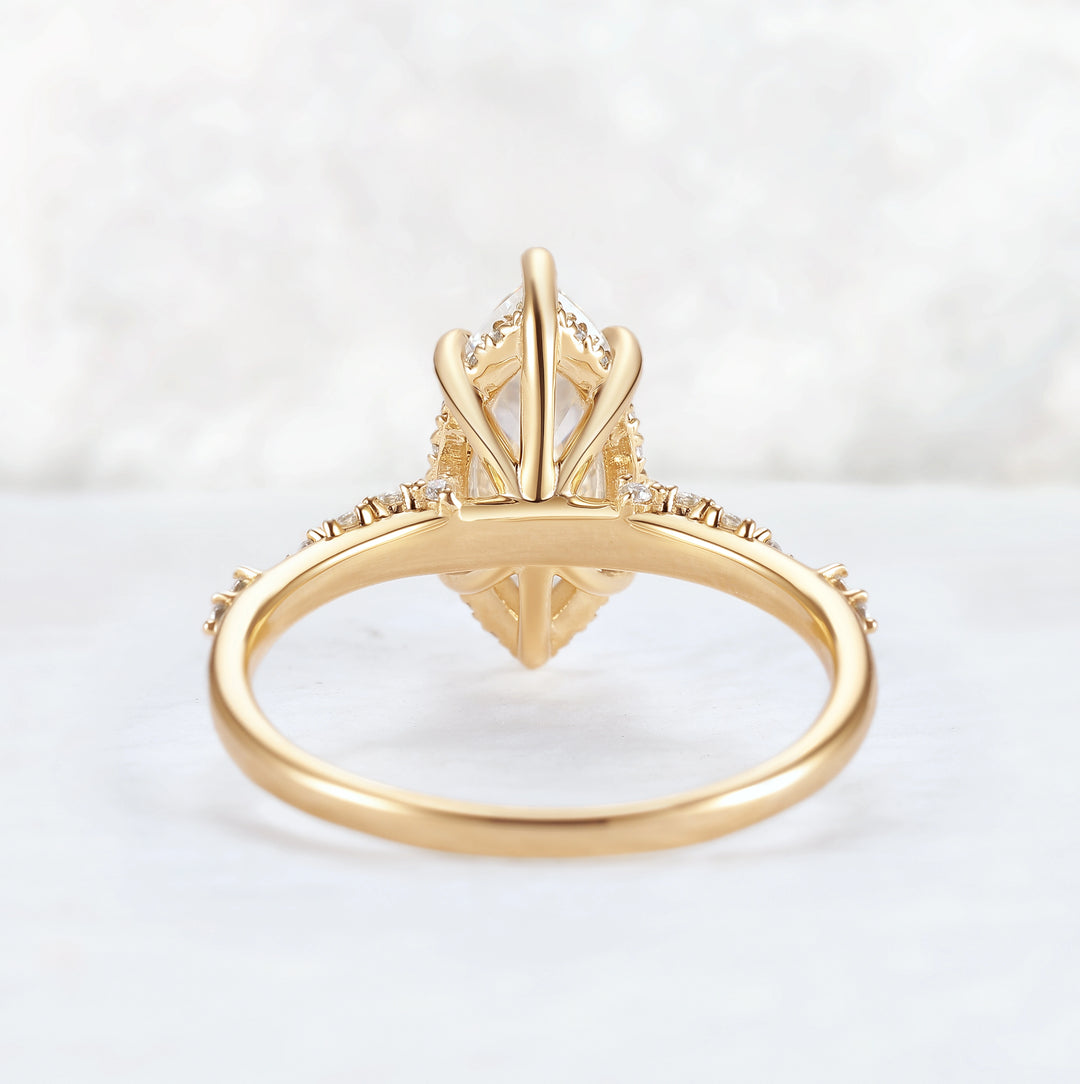 Leaf Claw Inlay Marquise Cut Moissanite Gemstone Ring