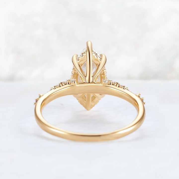 Leaf Claw Inlay Marquise Cut Moissanite Gemstone Ring