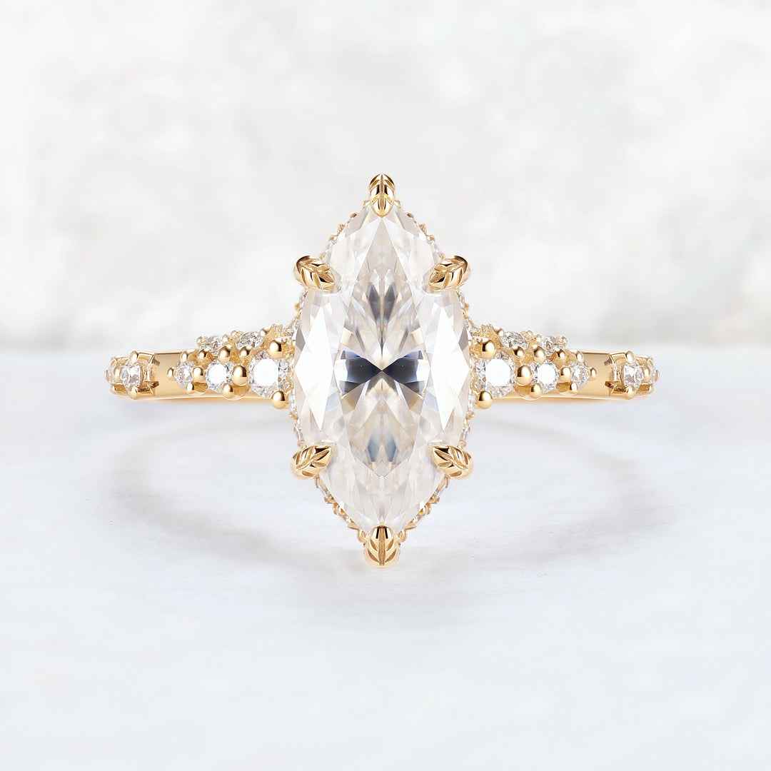 Leaf Claw Inlay Marquise Cut Moissanite Gemstone Ring