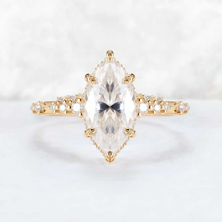 Leaf Claw Inlay Marquise Cut Moissanite Gemstone Ring