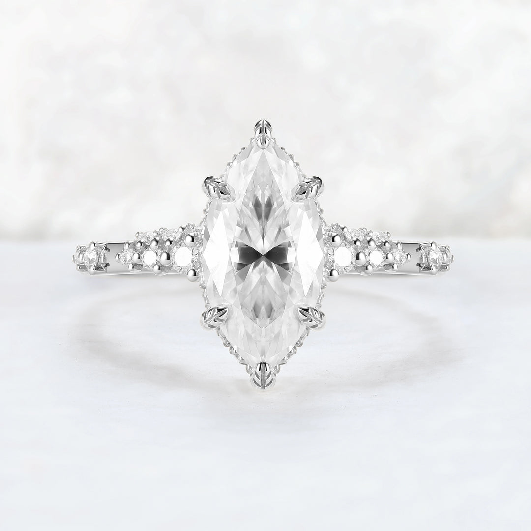 Leaf Claw Inlay Marquise Cut Moissanite Gemstone Ring