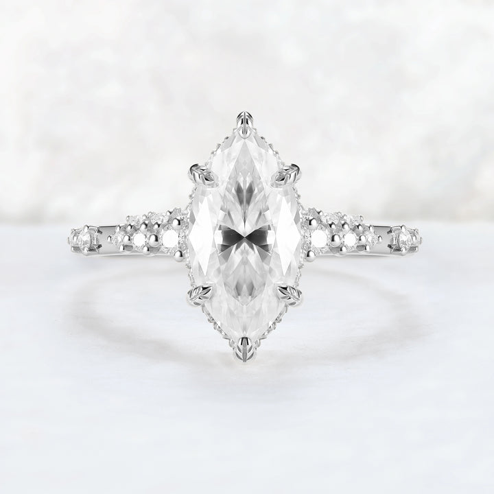 Leaf Claw Inlay Marquise Cut Moissanite Gemstone Ring