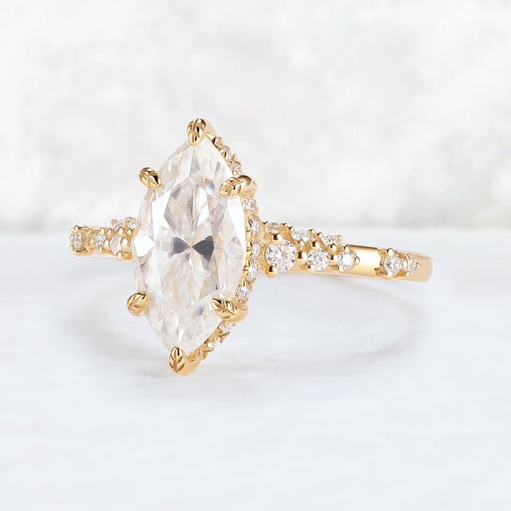 Leaf Claw Inlay Marquise Cut Moissanite Gemstone Ring