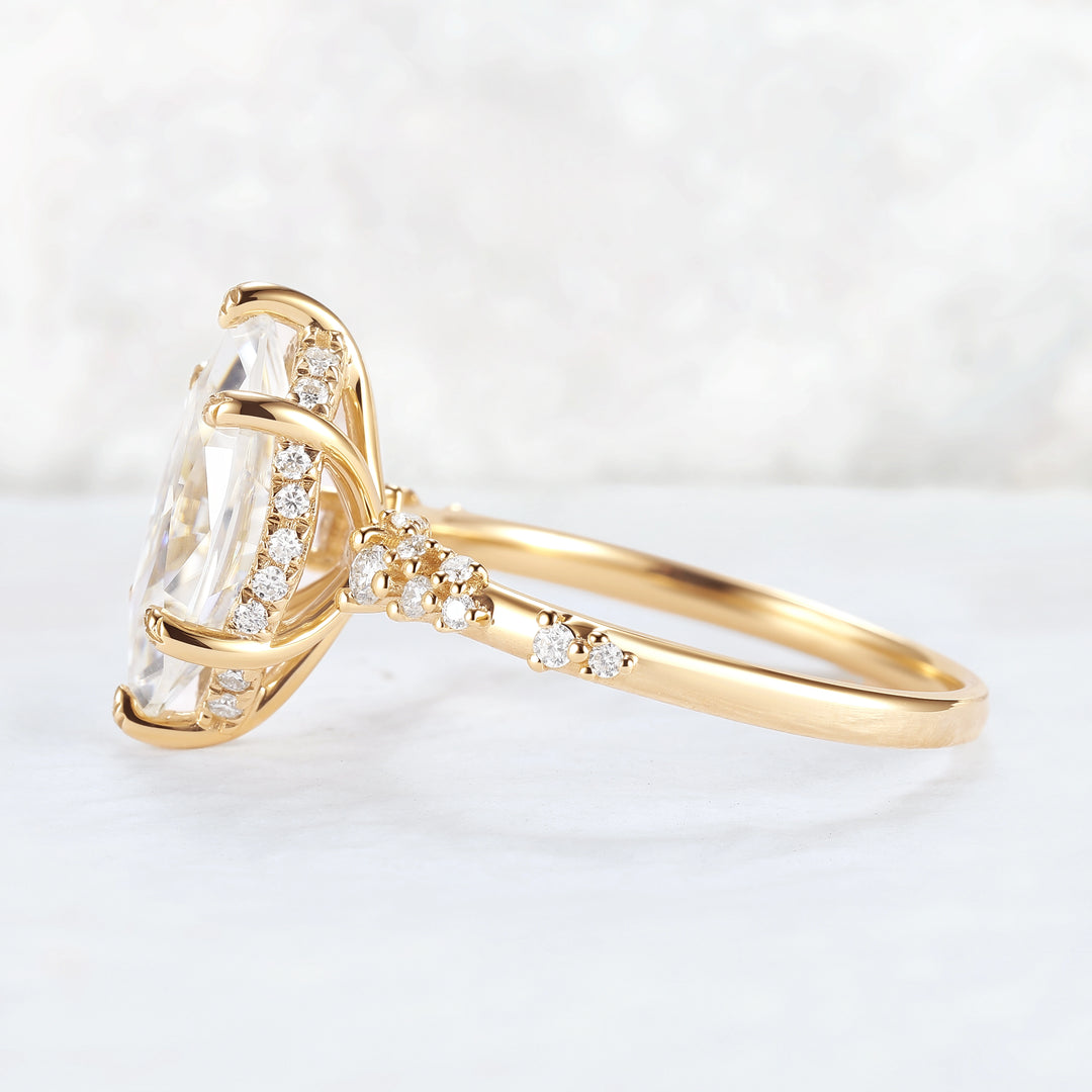 Leaf Claw Inlay Marquise Cut Moissanite Gemstone Ring