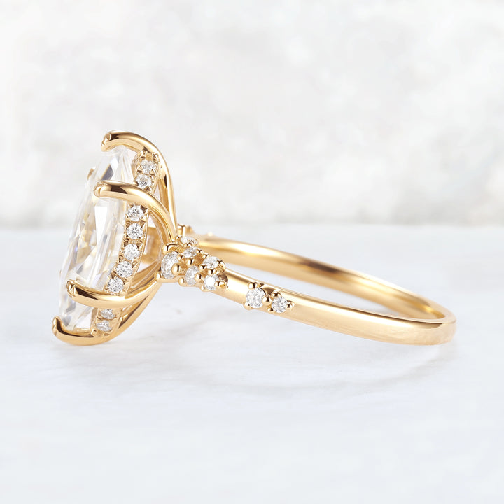 Leaf Claw Inlay Marquise Cut Moissanite Gemstone Ring