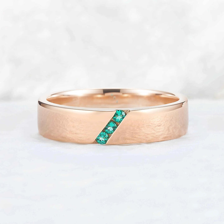 Mens One Stone Wedding Band with Kite Cut Alexandrite Inlay