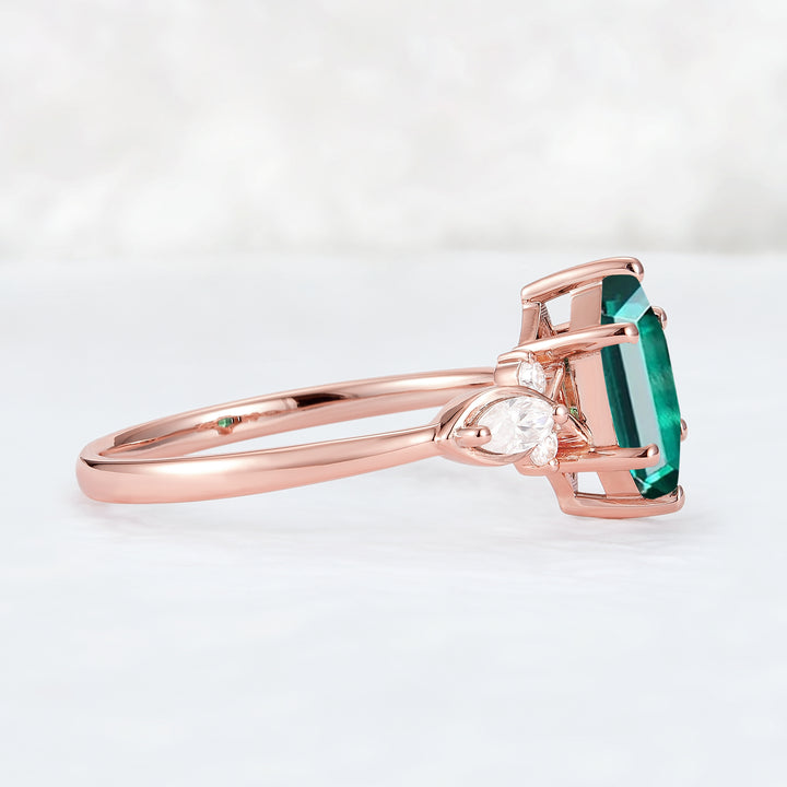 Nature Hexagon Cut Emerald Five Stone Engagement Ring - Iver Jewelry