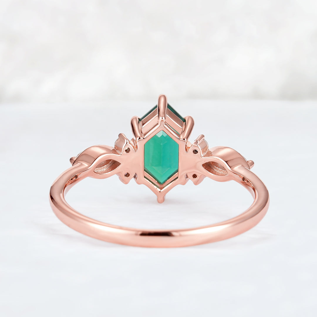 Nature Hexagon Cut Emerald Five Stone Engagement Ring - Iver Jewelry