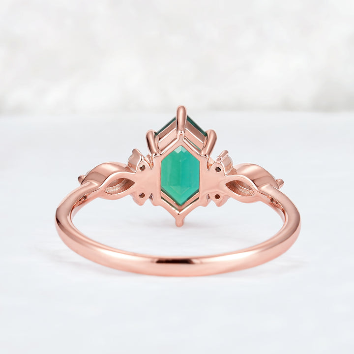 Nature Hexagon Cut Emerald Five Stone Engagement Ring - Iver Jewelry