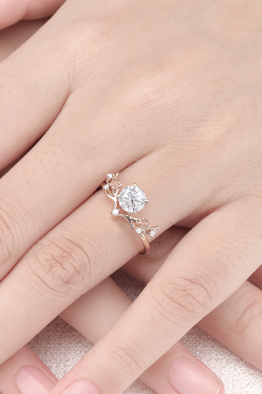 Nature Inspired Round Cut Moissanite Antlers Handmade Ring - Iver Jewelry