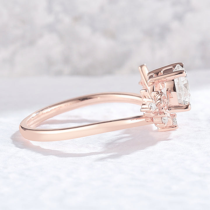 Nature Inspired Round Cut Moissanite Antlers Handmade Ring - Iver Jewelry