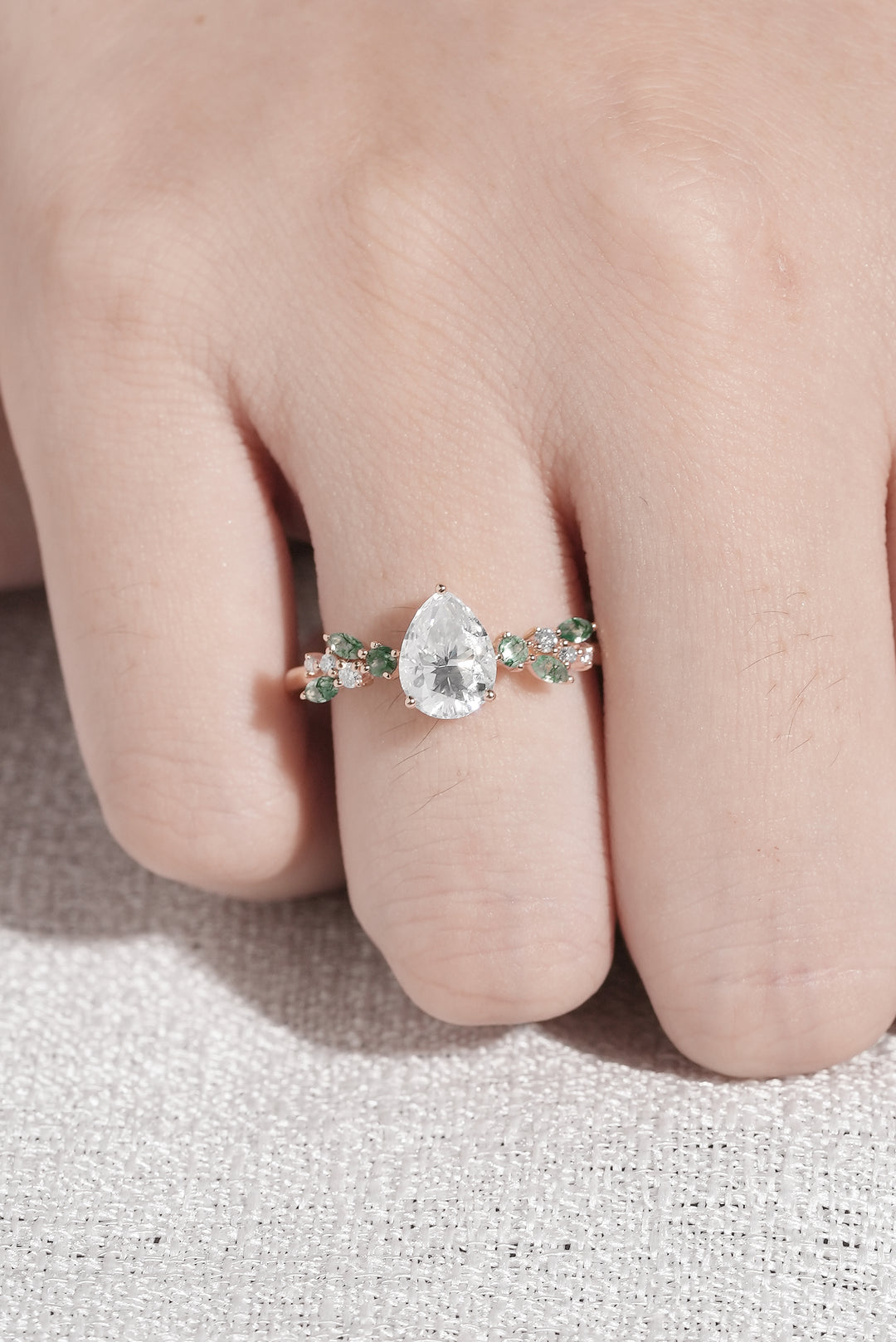 Nature Pear Cut Moissanite Leaf Engagement Ring - Iver Jewelry