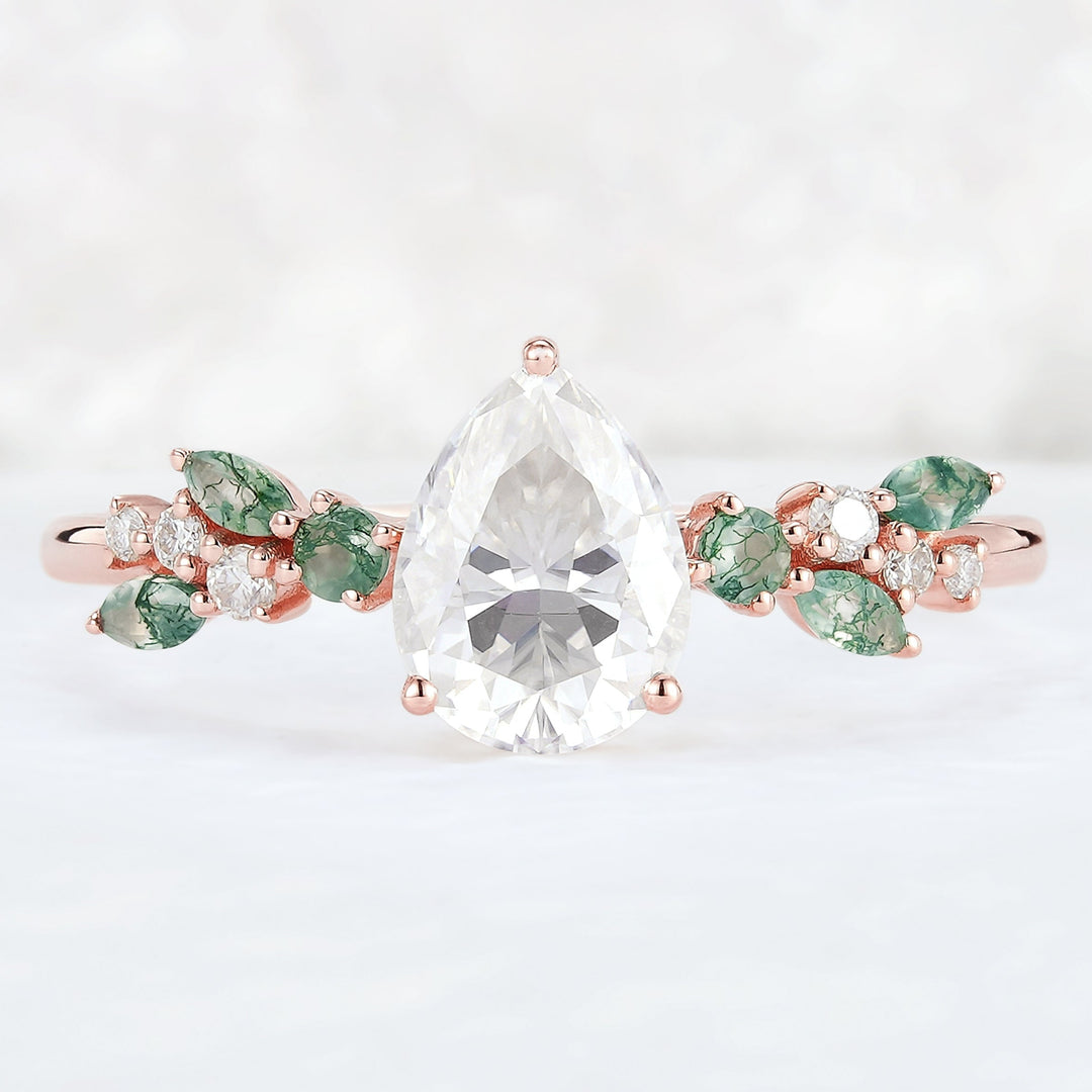 Nature Pear Cut Moissanite Leaf Engagement Ring-4