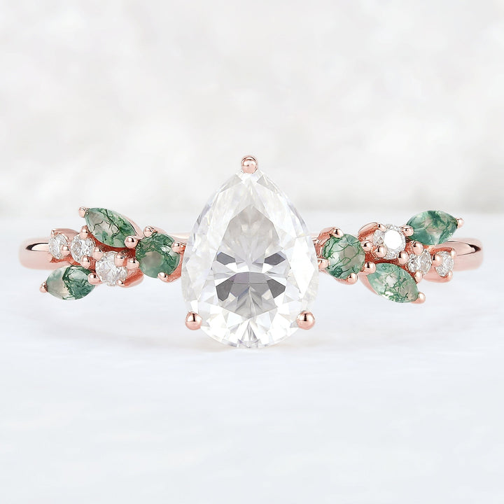 Nature Pear Cut Moissanite Leaf Engagement Ring-4