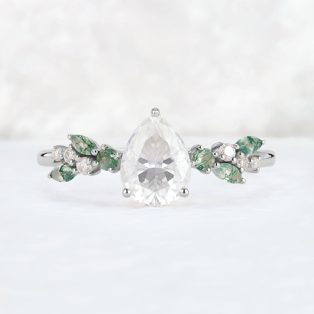 Nature Pear Cut Moissanite Leaf Engagement Ring - Iver Jewelry
