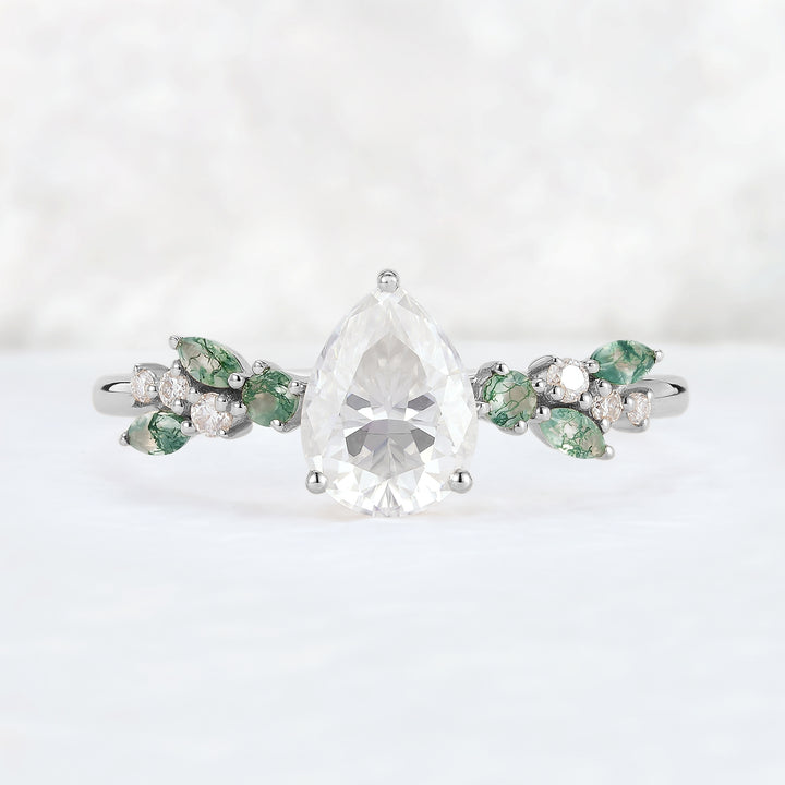 Nature Pear Cut Moissanite Leaf Engagement Ring - Iver Jewelry