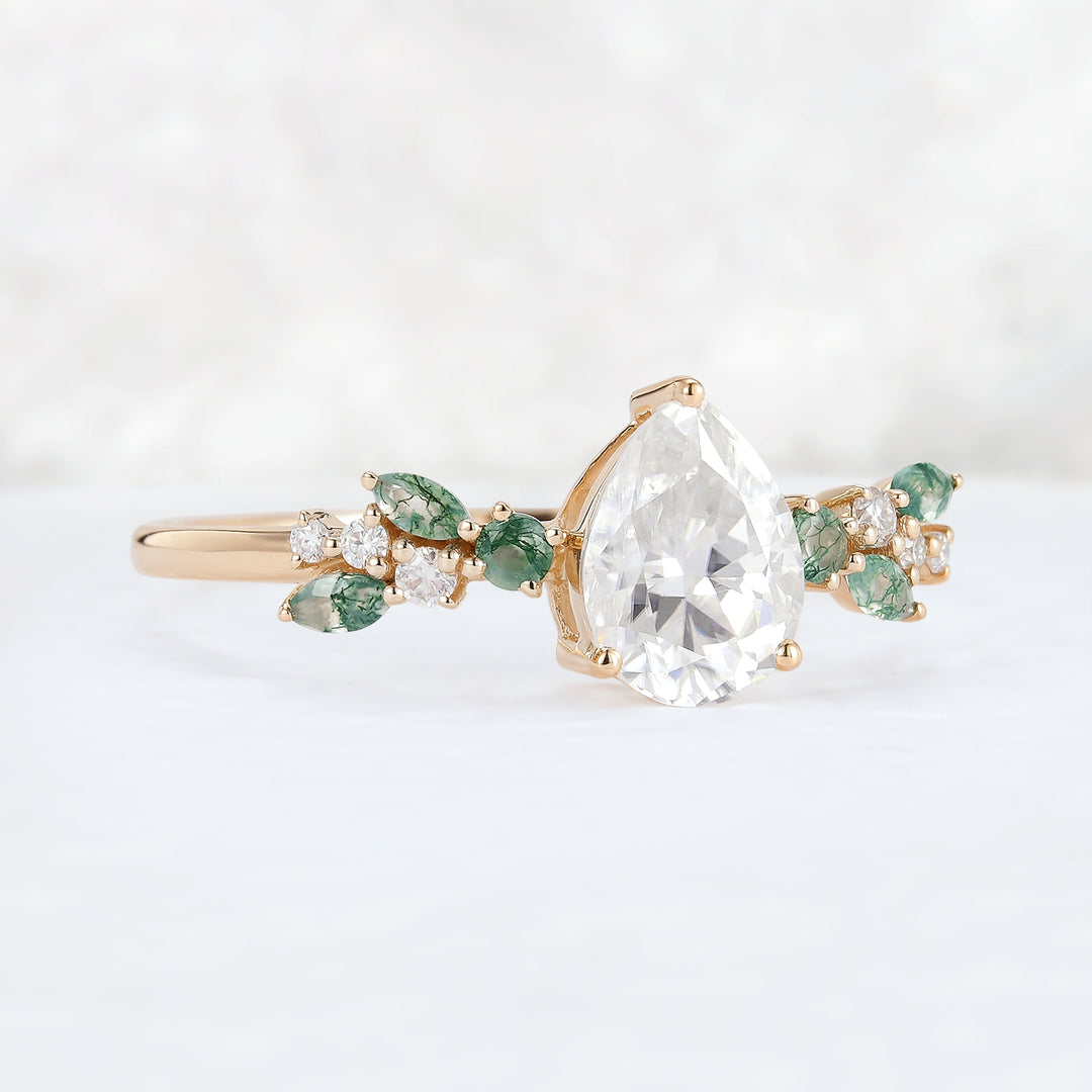Nature Pear Cut Moissanite Leaf Engagement Ring - Iver Jewelry