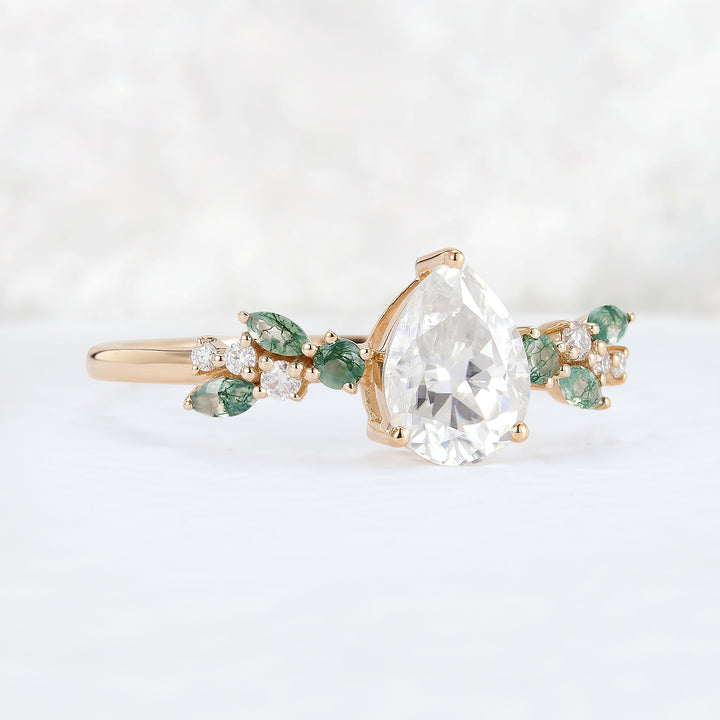 Nature Pear Cut Moissanite Leaf Engagement Ring - Iver Jewelry