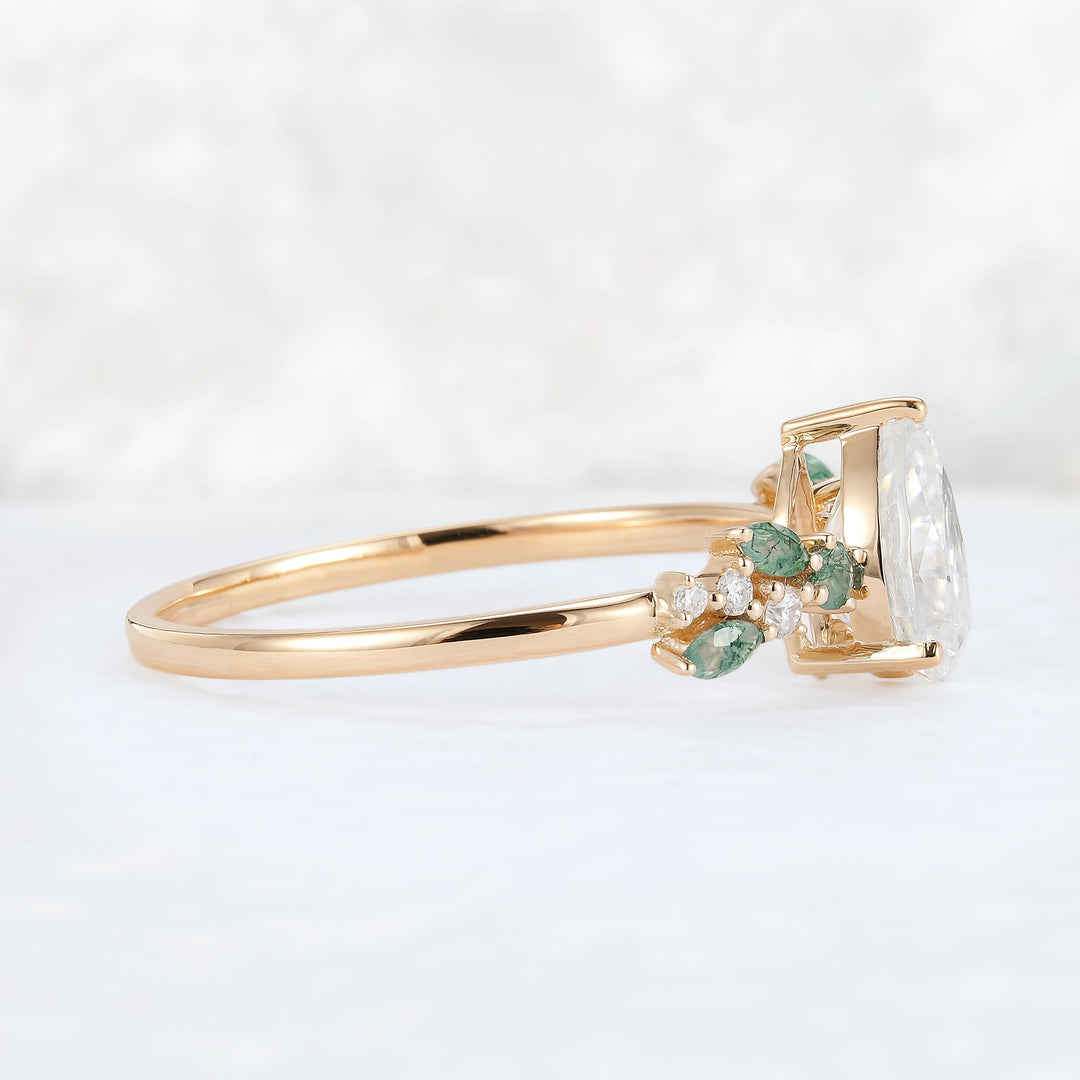 Nature Pear Cut Moissanite Leaf Engagement Ring - Iver Jewelry