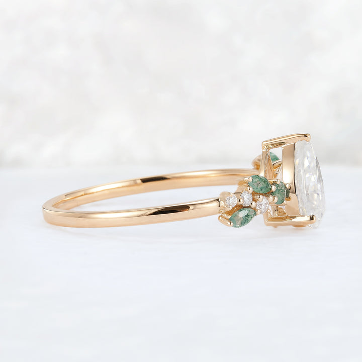 Nature Pear Cut Moissanite Leaf Engagement Ring - Iver Jewelry