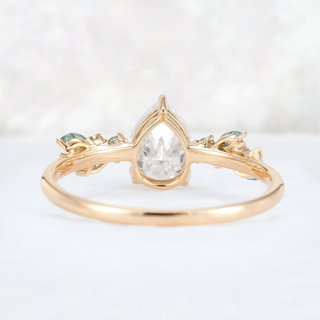 Nature Pear Cut Moissanite Leaf Engagement Ring - Iver Jewelry