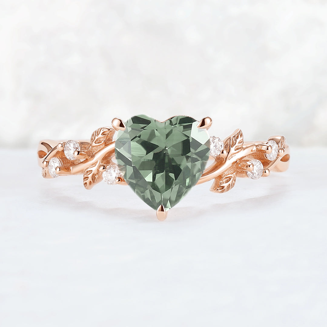 Nature Heart Cut Green Sapphire Gemstone Ring