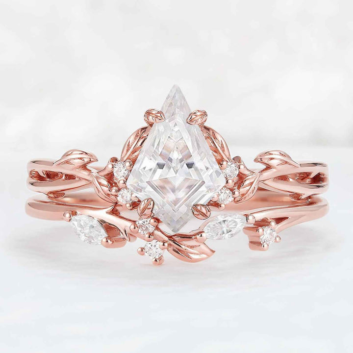 Nature Inspired Kite Cut Moissanite Leaf Gemstone Ring