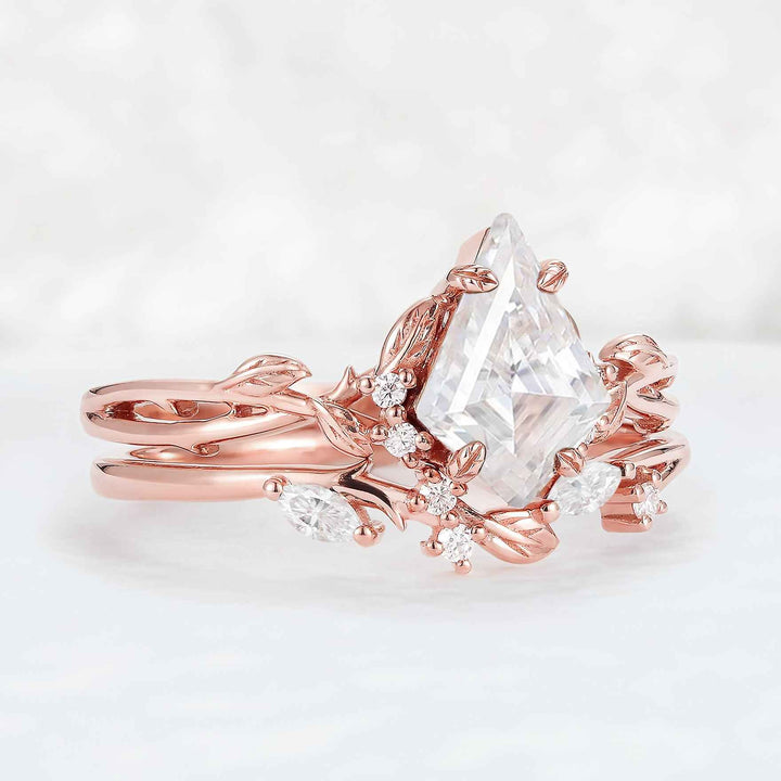Nature Inspired Kite Cut Moissanite Leaf Gemstone Ring