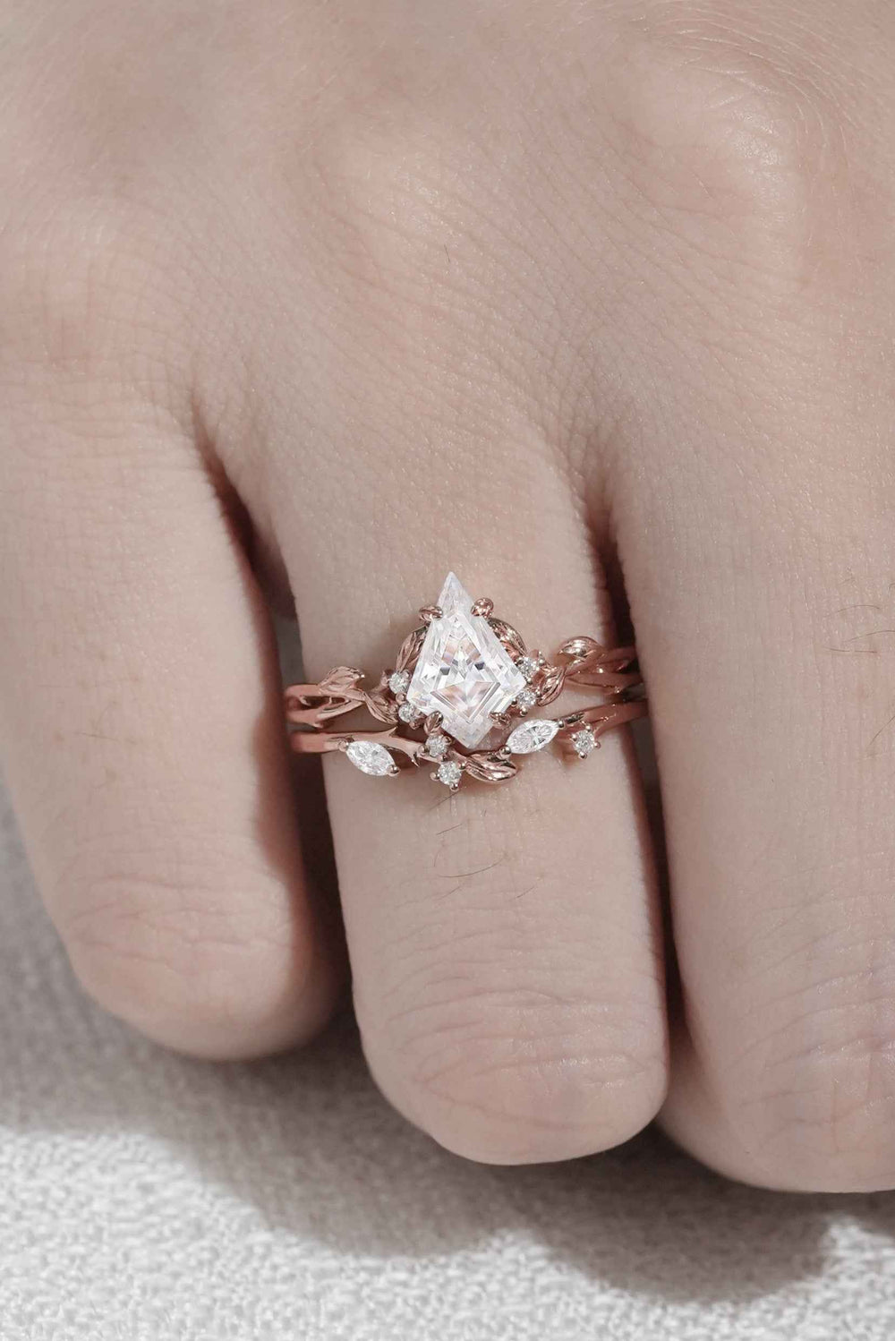 Nature Inspired Kite Cut Moissanite Leaf Gemstone Ring